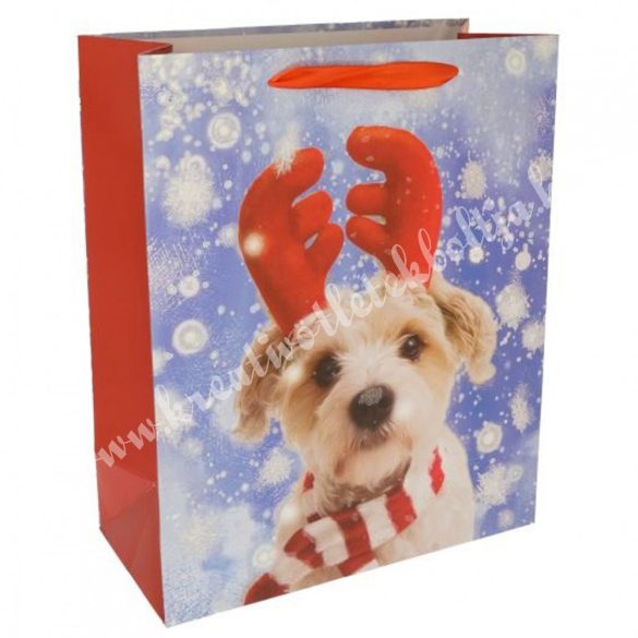 Karácsonyi glitteres dísztasak kutyával, 18x23 cm