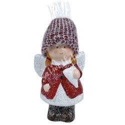 Polyresin angyal, szívvel, csillámos, 7x13 cm