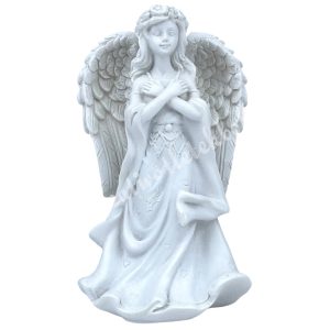 Polyresin angyal, keresztbe font kézzel, 6x9,5 cm
