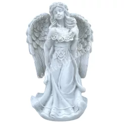 Polyresin angyal, virágkoszorúval, 6x9,5 cm