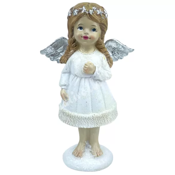 Polyresin angyal, csillámos, 9x15 cm