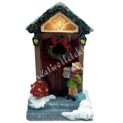 LED-es polyresin ajtó, gyerekkel, 8x13,5 cm