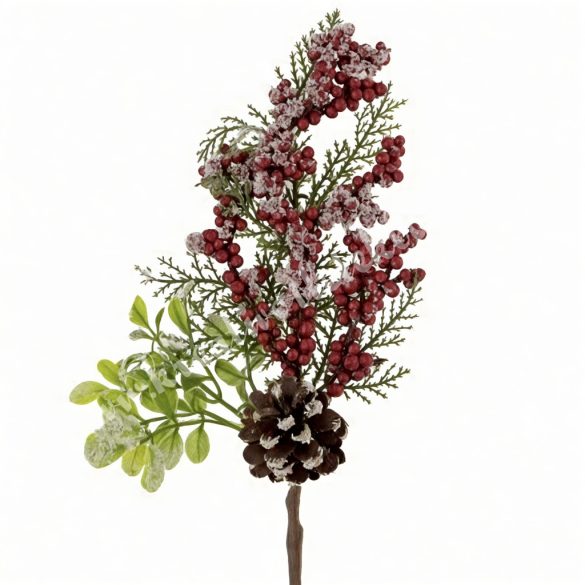 Betűzős pick, tobozzal, piros bogyókkal, 31 cm