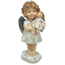 Polyresin angyal, babával, 6,5x13 cm