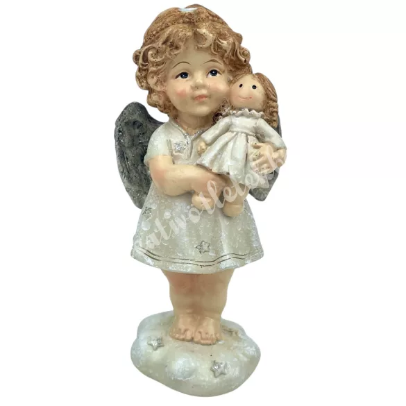 Polyresin angyal, babával, 6,5x13 cm