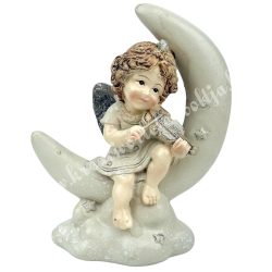 Polyresin angyal holdon, hegedűvel, 9x11 cm