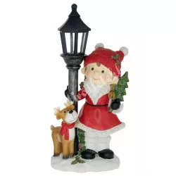   Polyresin kislány szarvassal és lámpással, LED világítással, 14x31,5 cm