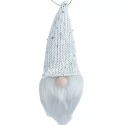   Akasztós textil manó, flitteres sapkában, fehér, 6,5x18 cm