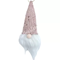   Akasztós textil manó, flitteres sapkában, rózsaszín, 6,5x18 cm
