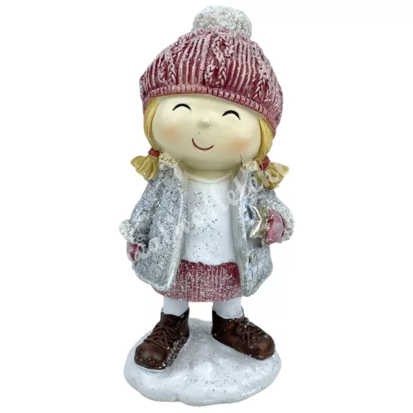 Polyresin kislány, csillaggal, csillámos, 7,5x16 cm