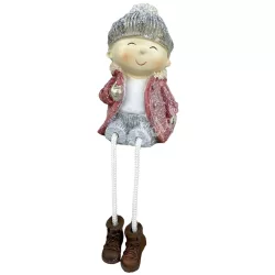 Lógó lábú polyresin kisfiú szívvel, 6,5x20 cm