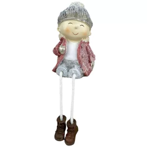 Lógó lábú polyresin kisfiú szívvel, 6,5x20 cm
