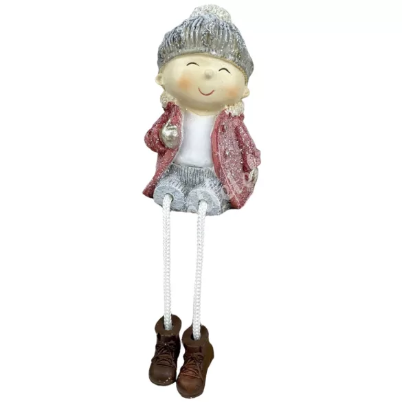 Lógó lábú polyresin kisfiú szívvel, 6,5x20 cm