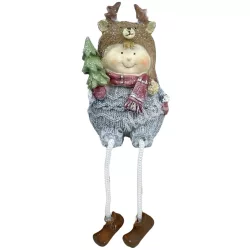 Lógó lábú polyresin kisfiú fenyővel, 6,5x19 cm