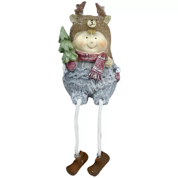Lógó lábú polyresin kisfiú fenyővel, 6,5x19 cm