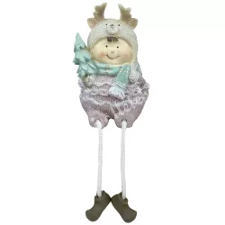 Lógó lábú polyresin kisfiú fenyővel, 6,5x19 cm