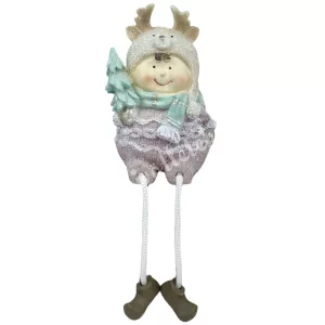 Lógó lábú polyresin kisfiú fenyővel, 6,5x19 cm