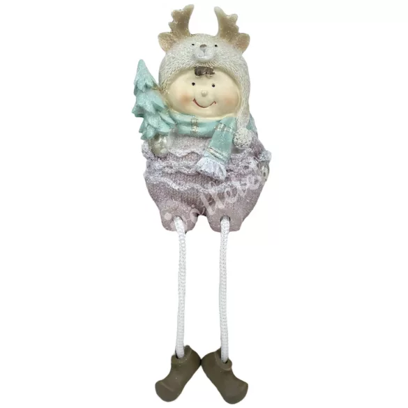 Lógó lábú polyresin kisfiú fenyővel, 6,5x19 cm