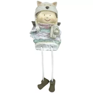 Lógó lábú polyresin kislány ajándékkal, 6,5x19 cm