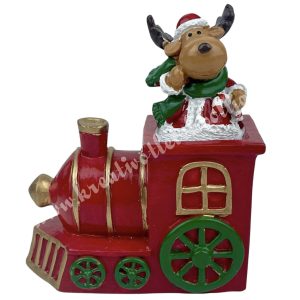 Polyresin mozdony szarvassal, piros, 7,5x9 cm