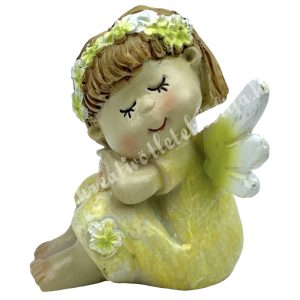 Polyresin tündér virágkoszorúval, 5x6 cm