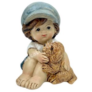 Polyresin kisfiú kutyával, 4x5,5 cm