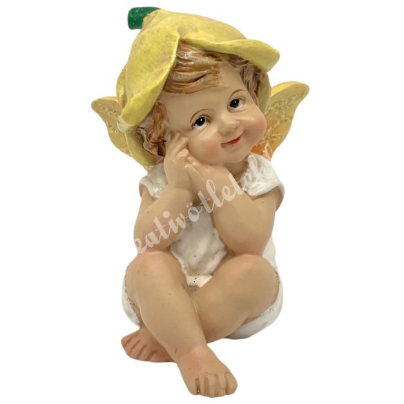 Polyresin tündér virágkalapban, 5,5x7 cm