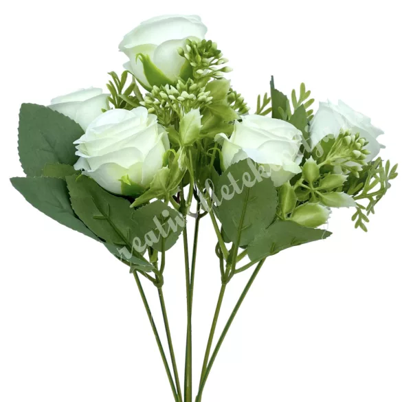 Rózsacsokor, fehér, 30 cm