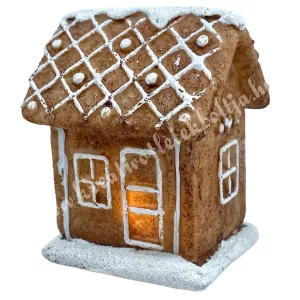 Polyresin mézeskalács házikó, led világítással, 6,5x8 cm