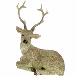 Polyresin szarvas, pezsgő, csillámos, 8,5x10,5 cm