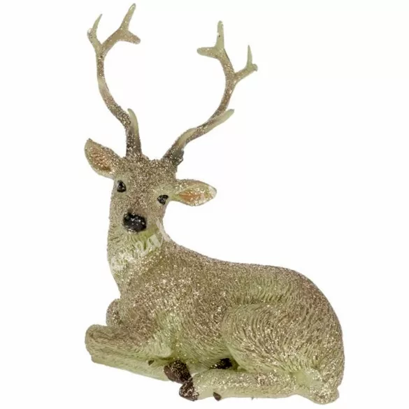 Polyresin szarvas, pezsgő, csillámos, 8,5x10,5 cm