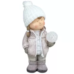 LED-es polyresin kislány gömbbel, 18,5x37 cm