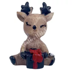 Polyresin rénszarvas ajándékkal, 2,5x3,5 cm