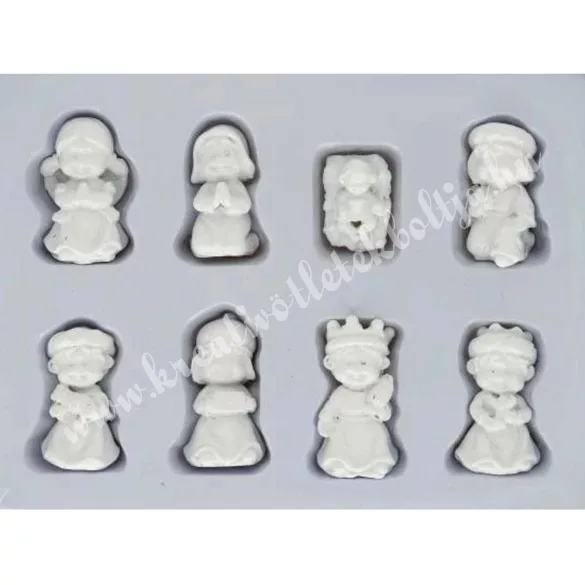 Polyresin Betlehem figurák, fehér, 8 db/csomag