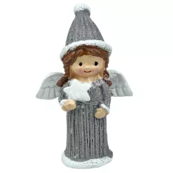 Polyresin angyal csillaggal, szürke, 5,5x8,5 cm