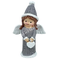 Polyresin angyal szívvel, szürke, 5,5x8,5 cm