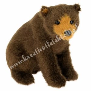 Textil medve, ülő, barna, 8x7 cm