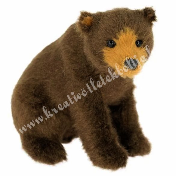 Textil medve, ülő, barna, 8x7 cm