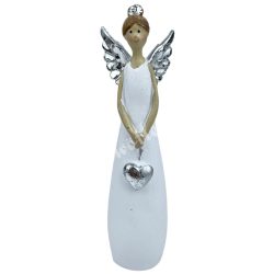 Polyresin angyal szívvel, 4x14 cm