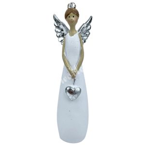 Polyresin angyal szívvel, 4x14 cm