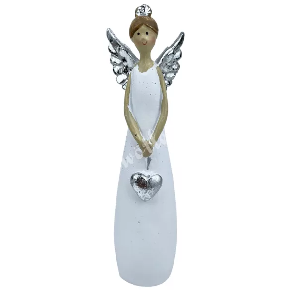 Polyresin angyal szívvel, 4x14 cm