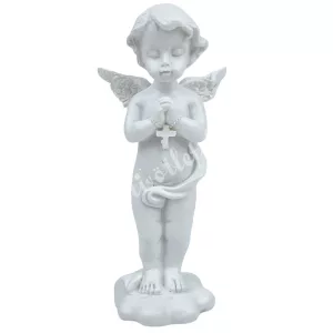 Polyresin angyal, kereszttel, 5x11 cm
