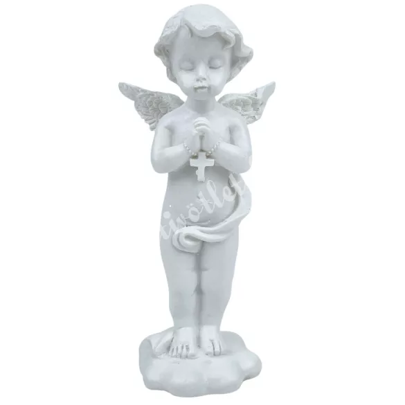 Polyresin angyal, kereszttel, 5x11 cm