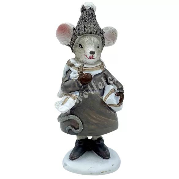 Polyresin egér ajándékkal, 3,3x8,5 cm
