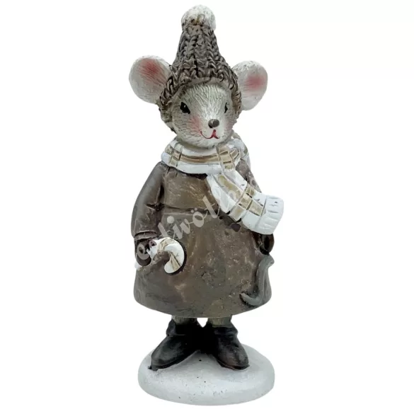 Polyresin egér cukorpálcával, 3,3x8,5 cm