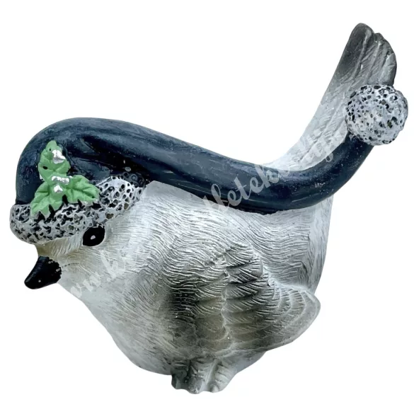 Polyresin madár sapkában, 6x5,5 cm