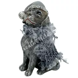 Polyresin kutya sapkában, sállal, szürke, 4,5x7 cm