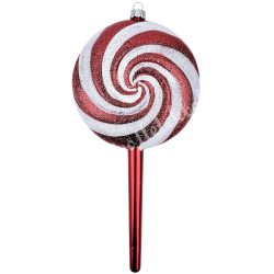Műanyag cukorka, piros-fehér, 9,5x18,5 cm