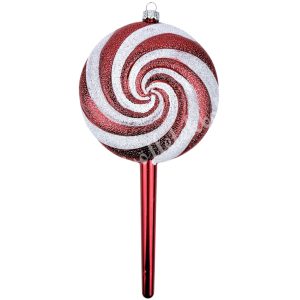 Műanyag cukorka, piros-fehér, 9,5x18,5 cm