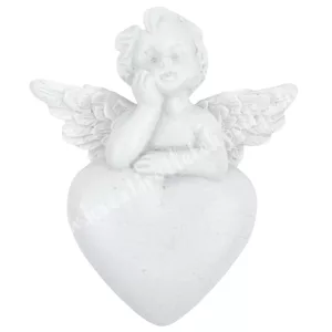 Polyresin mágneses angyal, szívvel, 4,5x5,5 cm